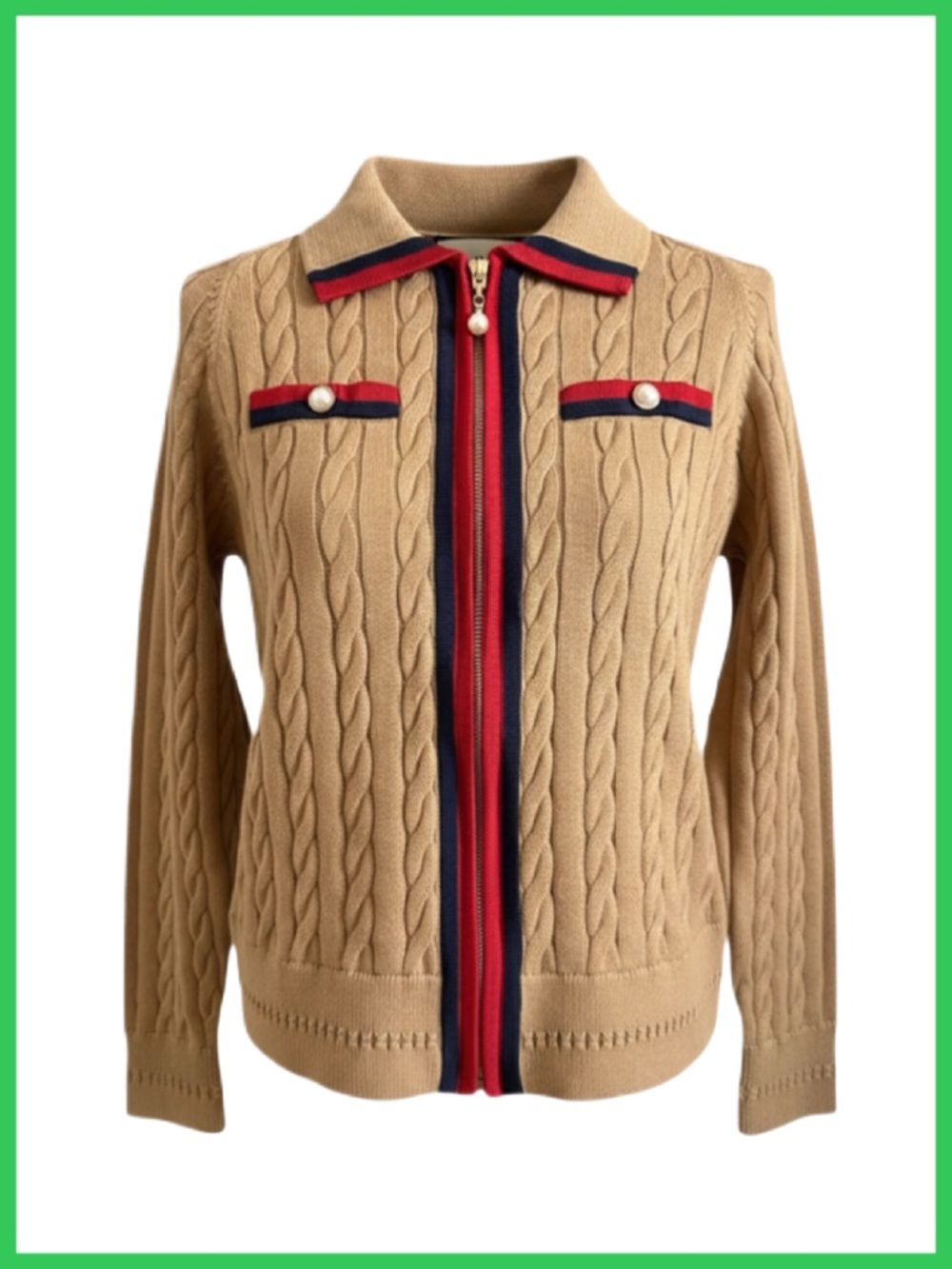 NWOT Talbots Cable Knit Zip Up Sweater - Tipped